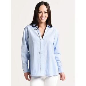 BROCHU WALKER The Lea Popover Shirt Size Medium Oxford Blue Relaxed Fit